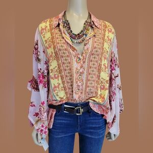 Aratta Silent Journey Coral and Pink Floral Top